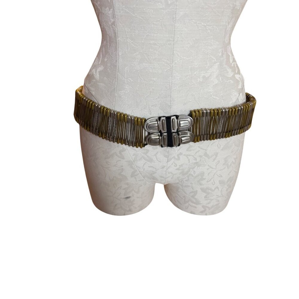Vintage Unisex Metal Safety Pin Statement Belt Brass Silver 34 inches Punk Rare - Picture 10 of 16